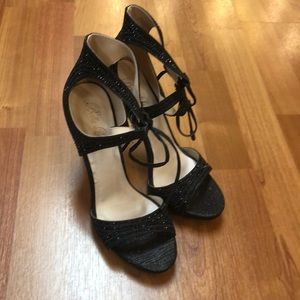 Bella Luna high heel open toe shoes, black sequins